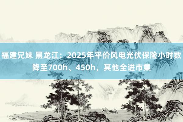 福建兄妹 黑龙江：2025年平价风电光伏保险小时数降至700h、450h，其他全进市集